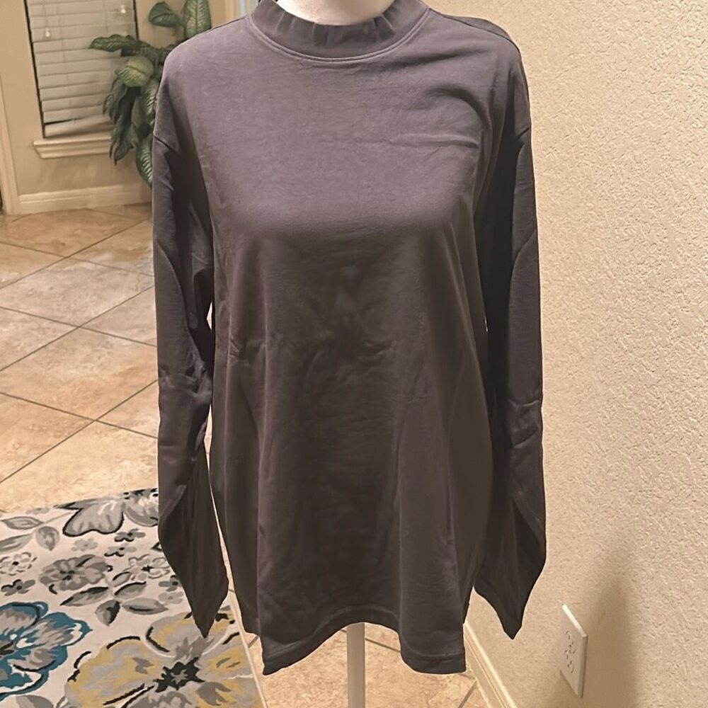 Yeezy X Gap Men's S Long Sleeve Mock Neck Tee Shirt Solid Gray Streetwear New